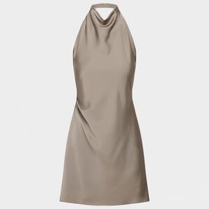 aritzia audience satin mini dress in taupe NWT sz 4